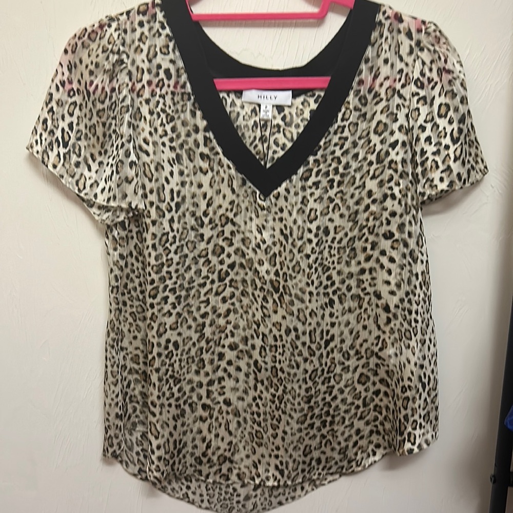 ❗️NWT Semi-sheer Leopard Print Short Sleeve Blouse by Milly